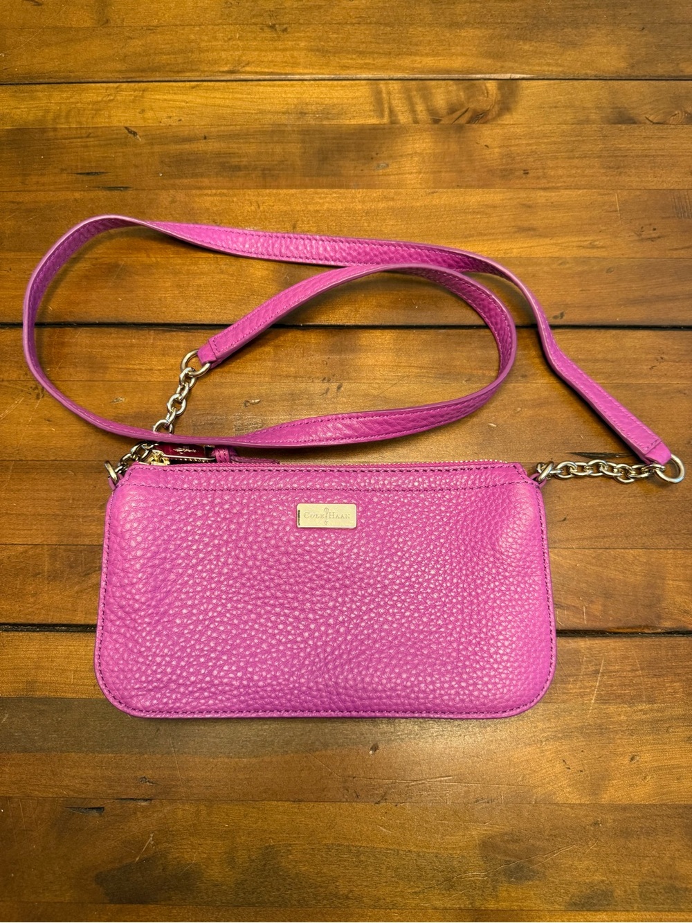 Cole Haan Pink Pebbled Leather Crossbody Bag Fuchsia Small Shoulder Bag